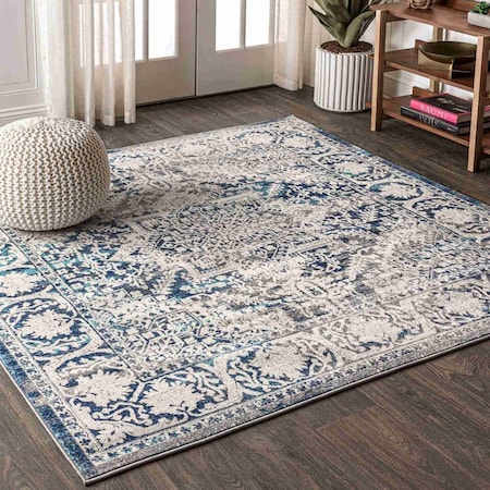 Jonathan Y Modern Persian Vintage Medallion Navy/Light Gray 9 ft Square Area Rug MDP100B-9SQ