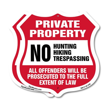 Signmission Private Property Shield Sign No Hunting, 18 inch X 18 inch, Plastic Sign, 2PK SHI-P-2PACK-18-446
