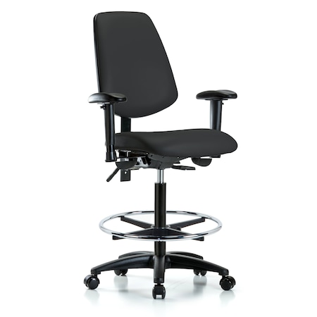 Blue Ridge Ergonomics High Bench Chair Adjustable Arms, 26" to 35" Height, Vinyl, Black BR-VHBCH-MB-RG-T1-A1-CF-RC-8540