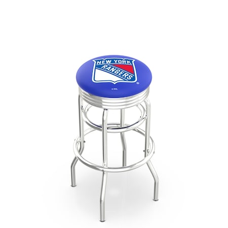 Holland Bar Stool Co 30" Chrome 2-Ring New York Rangers Swivel Bar Stool, Accent Ring L7C3C30NYRang