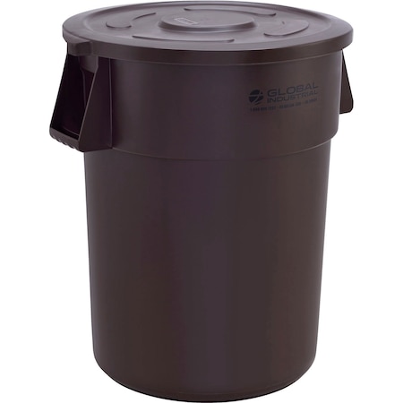 Global Industrial Plastic Trash Can with Lid - 55 Gallon Brown 240464BNCL