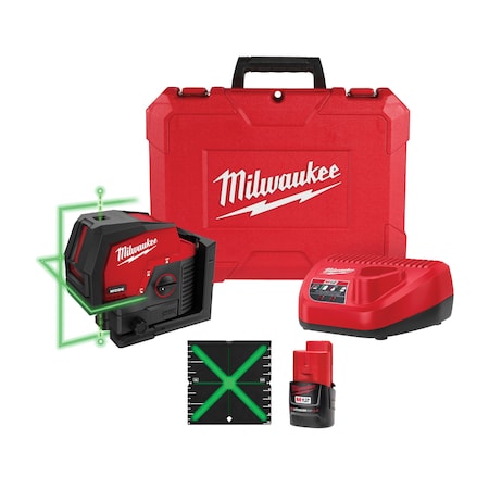 Milwaukee Tool M12 Green Cross Line & Plumb Points Laser Kit 3622-21