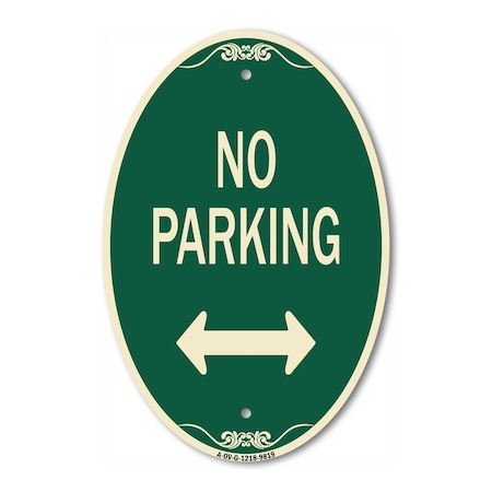 Signmission No Parking With Bidirectional Arrow Green & Tan, 12 Inch X 18 Inch Designer, Heavy Gauge Aluminum A-OV-G-1218-9819