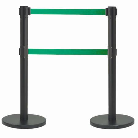 Aarco Form-A-Line System, Dual Retractable Belt Style, Overall Height is 40'', 7' Green Belts HBK-27GR