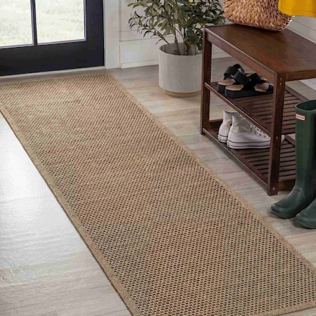 Jonathan Y Maxine Smart Jute Contemporary Border Boho Fine Rib Weave Brown 2 ft. x 8 ft. Runner Rug FXV202B-28