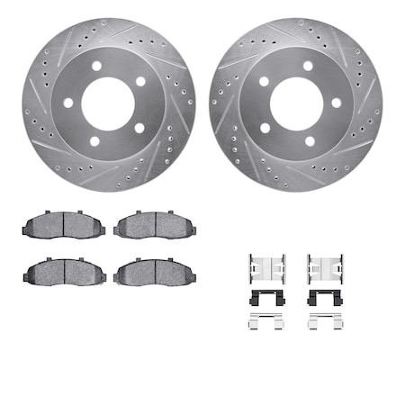 Dynamic Friction Co DFC Brake Rotor - Drilled & Slotted - Silver- Heavy Duty Brake Pad includes Hardware 7412-54035