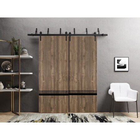 Sartodoors Barn Bypass Doors with 6.6ft Hardware, Planum 0012 Walnut and Aluminum Strips, Sturdy Heavy Duty Ra PLANUM0012BBB-WLN-72