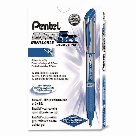 Pentel EnerGel Deluxe Gel Pen, Stick, Medium 0.7 mm, Blue Ink, Silver/Blue Barrel, 12PK BL57C