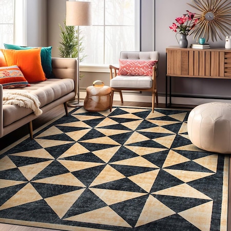 World Rug Gallery Geometric Diamond Washable Non Slip Area Rug 8 ft x 10 ft Natural WR74NATURAL8X10
