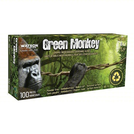 Watson Gloves Green Monkey, Disposable Gloves, 4 mil Palm, Nitrile, Powder-Free, 100 PK, Forest Green, M 5559PF-M