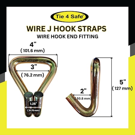 Tie 4 Safe 4'' x 40' Winch Straps w/ Wire J Hook WLL: 5,400 lbs. Black TWS40-40W21-BLK-C-1