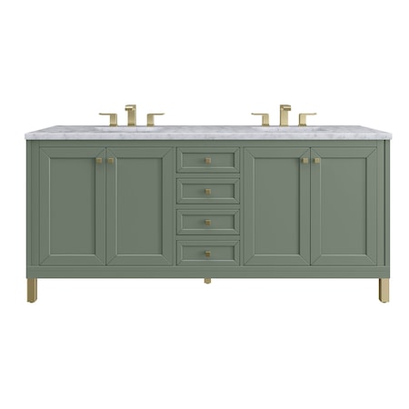 James Martin Vanities Chicago 72 in. Double Vanity, Smokey Celadon, w/ 3 CM Carrara Marble Top 503-V72-SC-3CAR