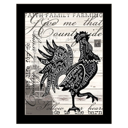 Homeroots WELCOME TO THE FARM CHICKEN Black Framed Print Wall Art 529772