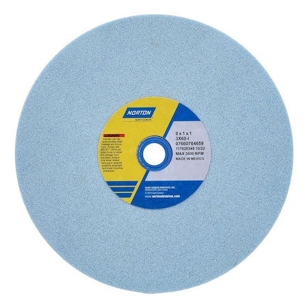 Norton Co Bench & Pedestal Grinding Wheel: 8 in Dia, 1 in Thick, 1 in Hole Dia, Ceramic Alumina 7660704659