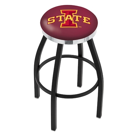 Holland Bar Stool Co 25" Blk Wrinkle Iowa State Swivel Bar Stool, Chrome Ring L8B2C25IowaSt