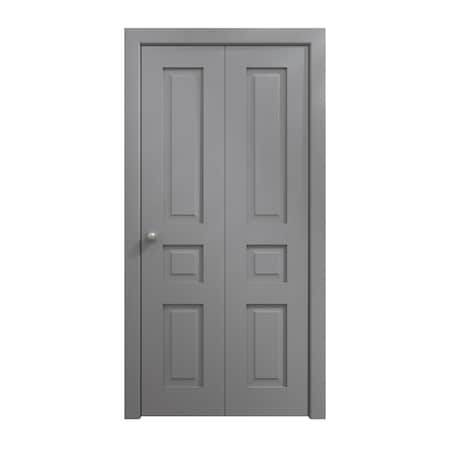 Sartodoors Sliding Closet Bi-fold Doors 72 x 84 inches, Ego 5012 Painted Grey Oak, Sturdy Tracks Moldings Tri EGO5012BF-SEK-72x84 (2* 36x84)