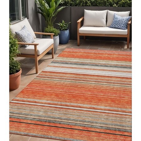 Homeroots 5' X 8' Coral Ivory And Gray Striped Washable Indoor Outdoor Area Rug 614804