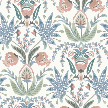 York Wallcoverings Seaside Jacobean Pink and Blue Wallpaper MN1912
