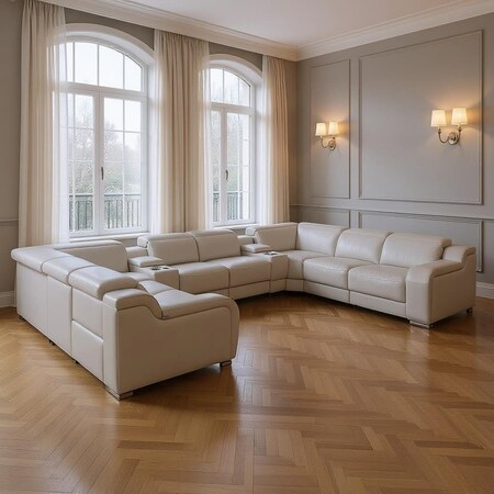 Homeroots Light Gray Italian Leather Power Reclining U Shaped Ten Piece Corner Sectional With Console 632580