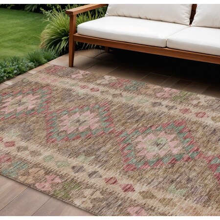 Homeroots 8' X 10' Brown Geometric Washable Indoor Outdoor Area Rug 607431