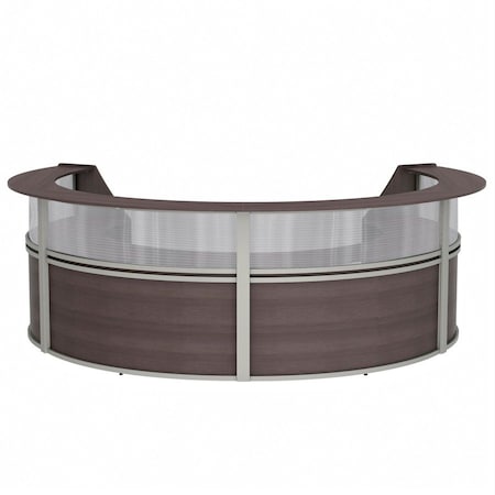 Linea Italia Reception Desk 107 in D X 46 in H, 11.8 ft W X Thermofused Laminate, Clear, Mocha ZUT318