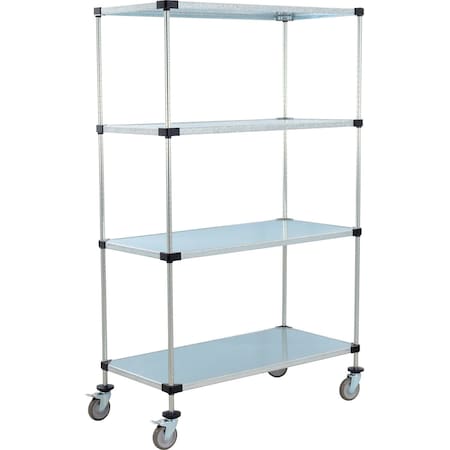 Global Industrial Nexel 4 Shelf Truck, Galvanized, 48"W x 24"D x 80"H, Polyurethane Casters, 2 Brakes 489057B