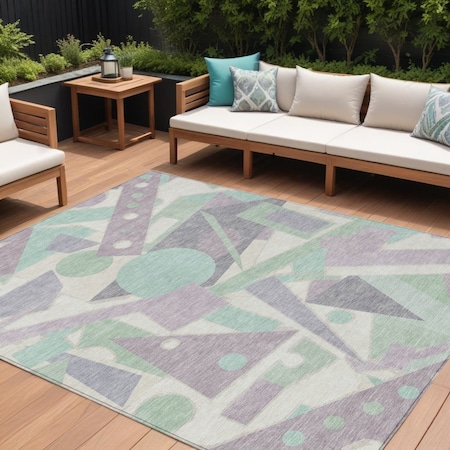 Homeroots 10' X 14' Lavender Mint Green And Ivory Geometric Washable Indoor Outdoor Area Rug 617943