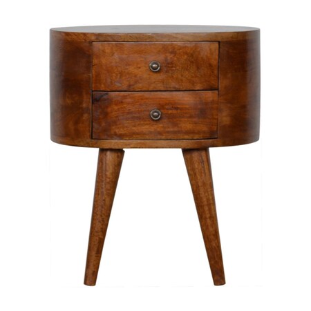 Homeroots 21" Brown Solid Wood Round Two Drawer Nightstand 651490