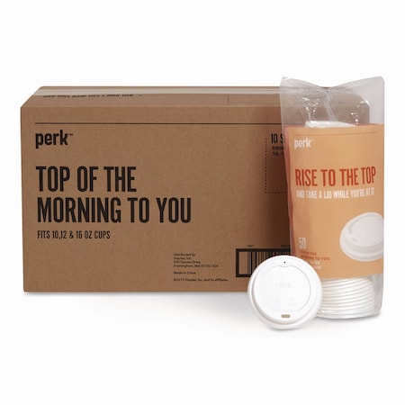 Perk Plastic Hot Cup Lids, Fits 10 oz to 16 oz Hot Cups, White, 500PK PK54369CT