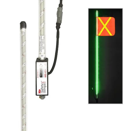 Safetywhips Warning Whip Super Duty LED Whip with Flag, Green, 96 Length SDL08G-XY