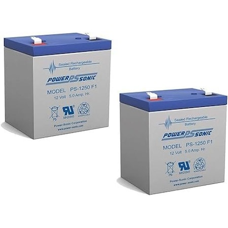 Power-Sonic PS-1250F1 12V 5Ah F1 AGM Rechargeable Battery, 2PK PS-1250 F1