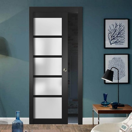 Sartodoors Pocket Interior Door, 24" x 96", Black QUADRO4002PD-BLK-2496