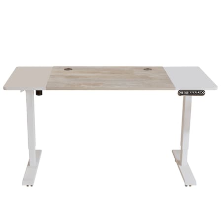 Homeroots Adjustable White And Natural and White Wood and Stainless Steel Rolling Computer Desk 528678