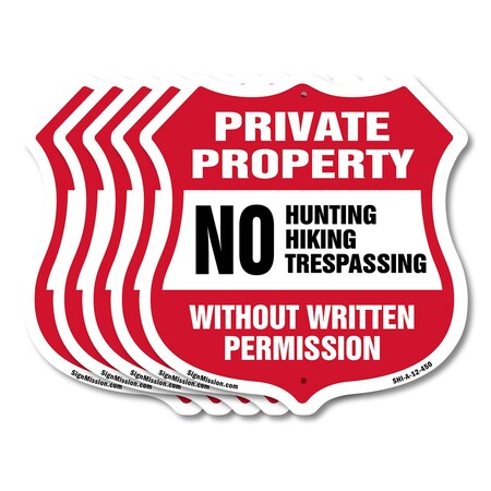 Signmission Private Property Shield Sign No Hunting, 12 inch X 12 inch, Aluminum Metal Sign, 5PK SHI-A-5Pack-12-450