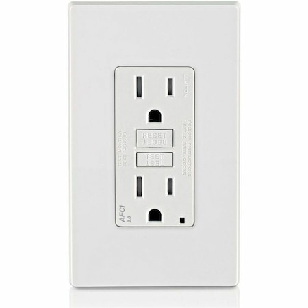 Leviton Straight Blade Receptacle, 5-15R, 15 A, 125V AC, 2 Pole, 3 Wire, Flush Mount, Single, White AFTR1-W