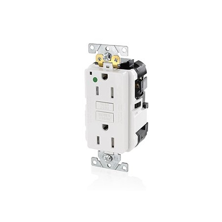 Leviton Self-Test GFCI Receptacle, Lev-Lok, 15 Amp, 125 VAC, 5-15R NEMA MGFT1-HGW
