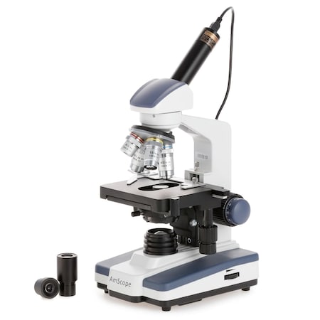 Amscope 40X-2500X LED Digital Monocular Compound Microscope w 3D Stage +1.3MP USB Imager M620C-E1