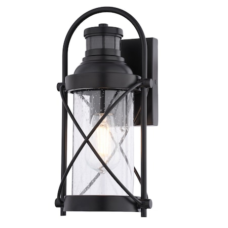 Vaxcel Westfield Outdoor Black Motion Dusk to Dawn Wall Sconce with Clear Seeded Glass Shade T0846