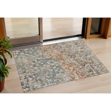 Homeroots 3' X 5' Beige And Copper Abstract Washable Indoor Outdoor Area Rug 631957