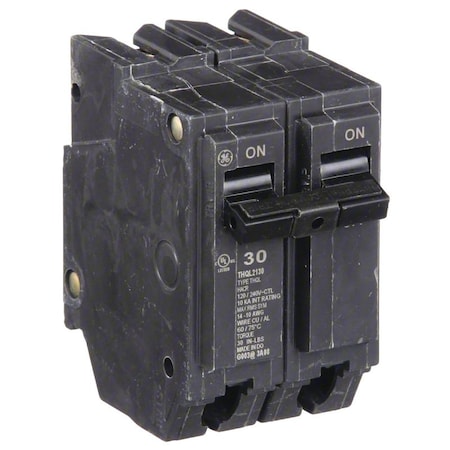 Ge Industrial Solutions Circuit Breaker, THQL Series, 30A, 2 Pole, 120/240V AC, 10kA at 120/240V AC THQL2130