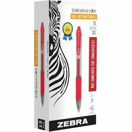 Zebra Pen Pen, Gel, Rt, 1Mm, Sarasa, Rd, PK12 46630