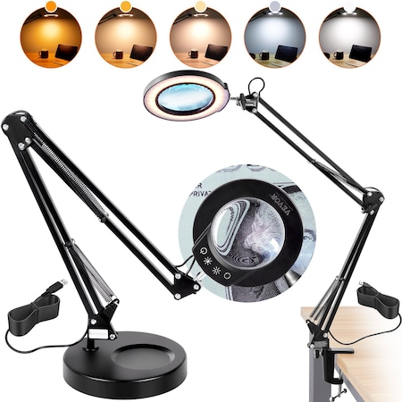 Vevor Magnifying Glass with Light & Base 5X Magnifying Lamp 4.3" Lens 5 Color M023