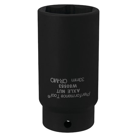 Perform Tool Socket 1/2 In Drive; 33 mm; Metric; Front Wheel Drive Axle Nut Socket; Black; Chrome Moly Steel W80553