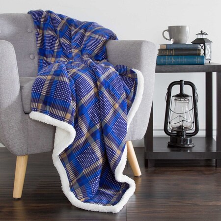 Lavish Home Reversible Plaid Fleece Blanket 50-Inch x 60-Inch Machine-Washable Sherpa Throw Cozy Blanket 61-00004-B