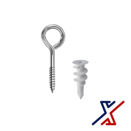 X1 Tools 1 3/8" Long Nylon / Plastic Drywall Anchor w/ 1 1/2" Eyebolt, 250 Sets, 250PK X1E-CON-ANC-DRY-3000x250