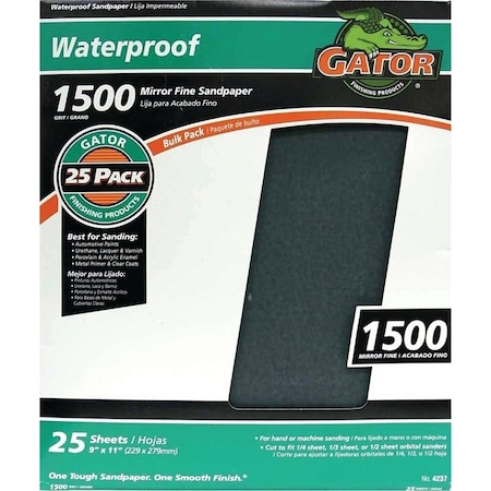 Gator 3287 Sanding Sheet, 11 in L, 9 in W, 1500 Grit, Silicone Carbide Abrasive 4237