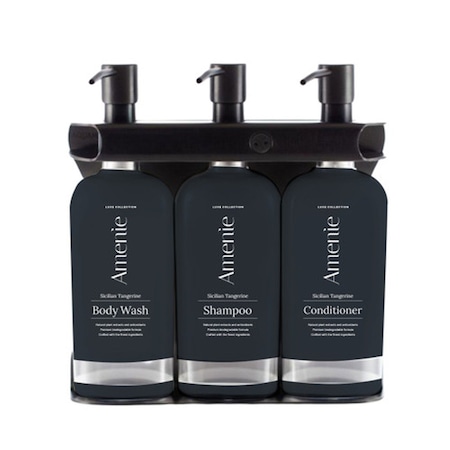 Amenie Sicilian Tangerine Aquamenities 3 Chamber Refillable Dispenser, Black Powder Coated ASPVD300BLKKIT-AmenieST
