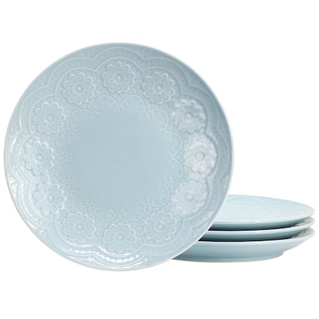 Hometrends Alemany 4 Piece 10.6 Inch Round Stoneware Dinner Plate Set in Aqua 129476.01