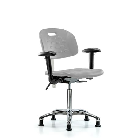 Blue Ridge Ergonomics CL100CleanRoom Chair-Medium Bench Height with Seat Tilt, Adj Arms, & Stationary Glides in Gray Poly CLR-HPMBCH-CR-T1-A1-NF-RG-GRY
