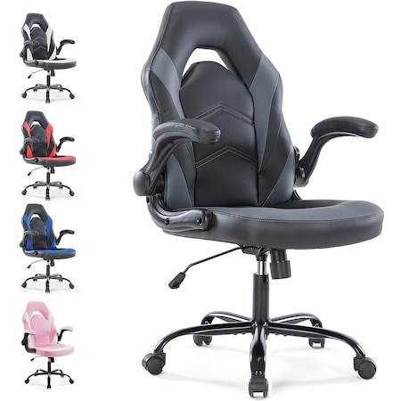Yssoa Ergonomic Gaming Chair with Adjustable PU Leather Seat, Flip-Up Armrests, and Swivel Design, Perfec 3A88FNCHARGAMEGRY